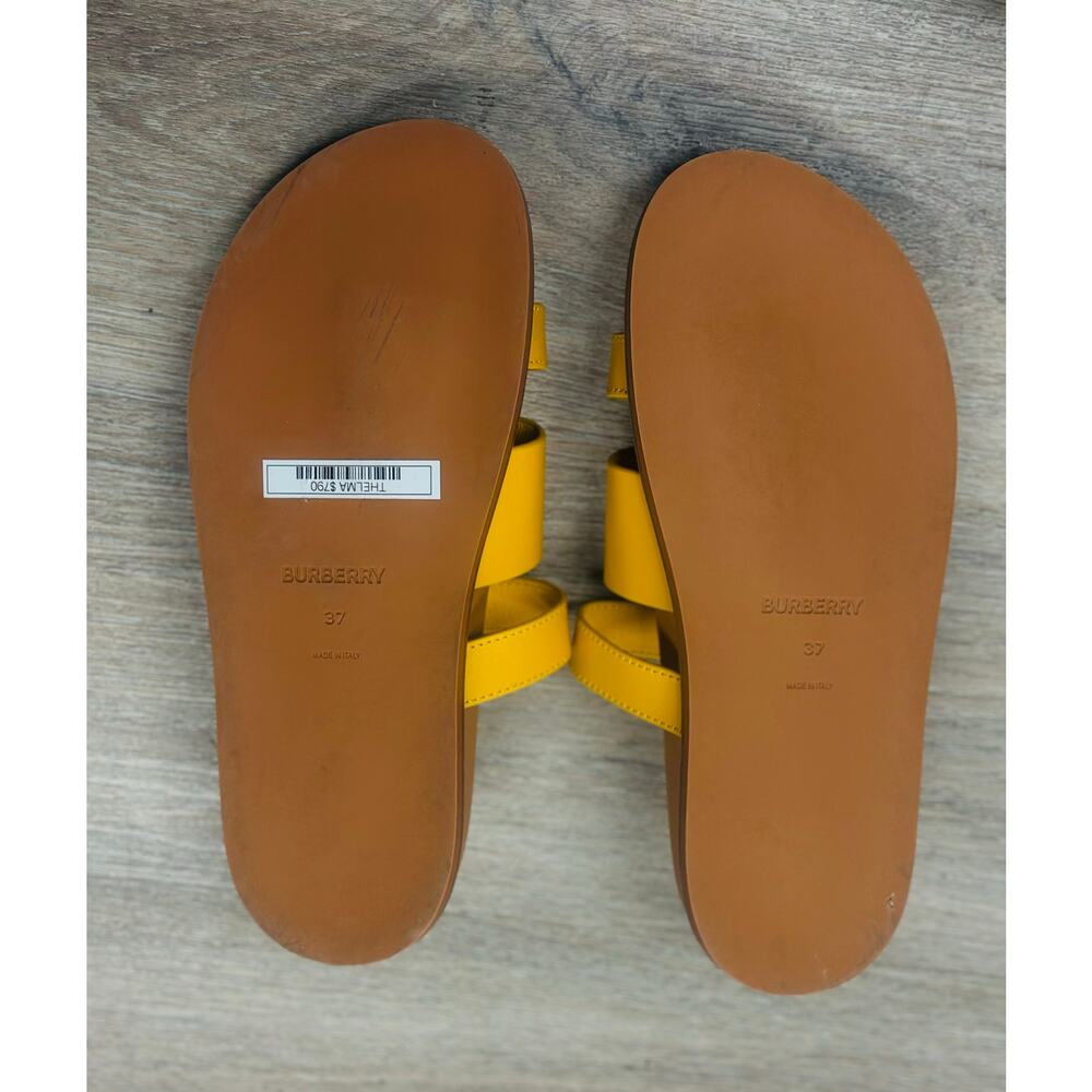BURBERRY Yellow & Tan Thelma Color Block Leather Slides Sandals Sz. 37 MRSP $790 - Picture 7 of 8